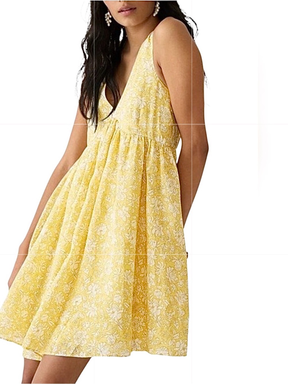 J. Crew Swingy V Neck Mini Dress Pale Yellow Tossed Floral Size Small NWT